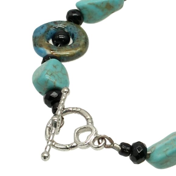 Turquoise Stone Bohemian Bracelet Ceramic Donut Resin Beaded Bracelet - Picture 5 of 16